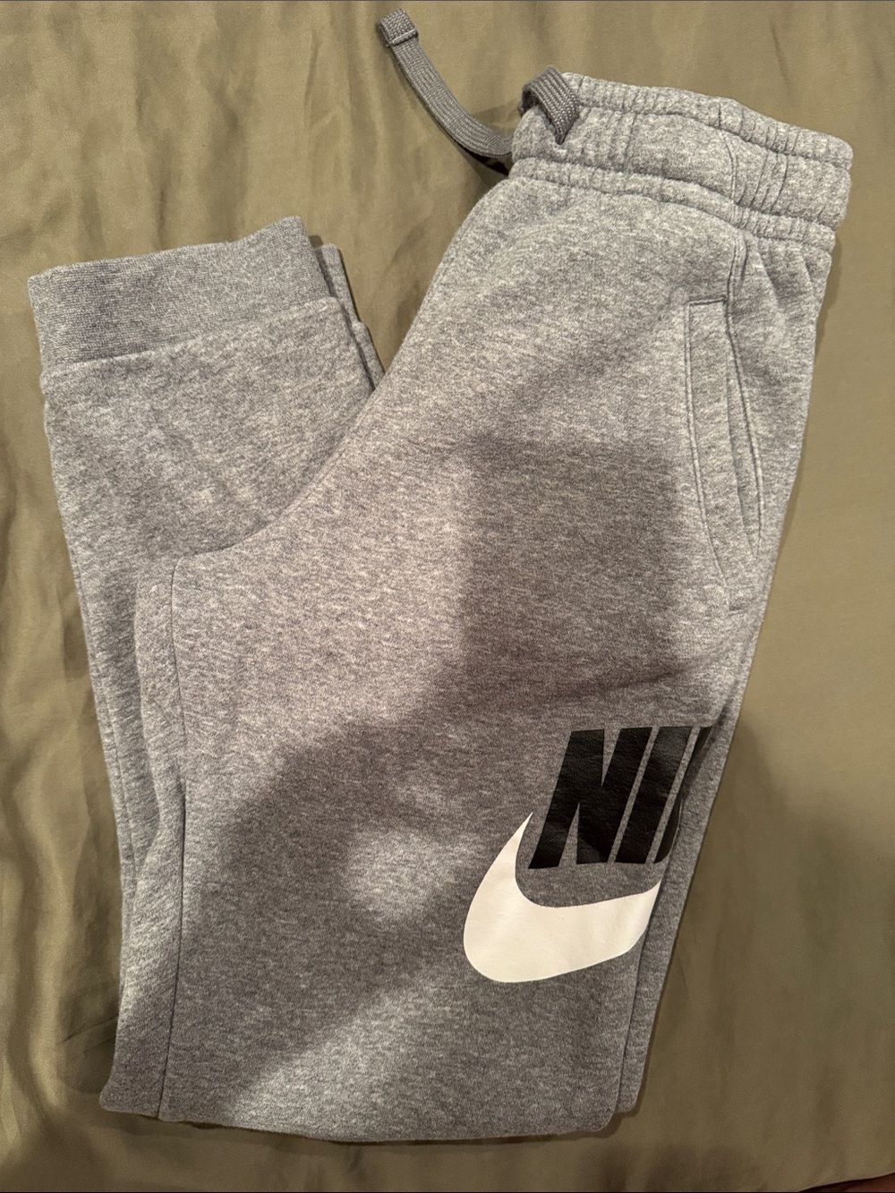 Nike Gray Kids Fleece Joggers with Black & White Logo
